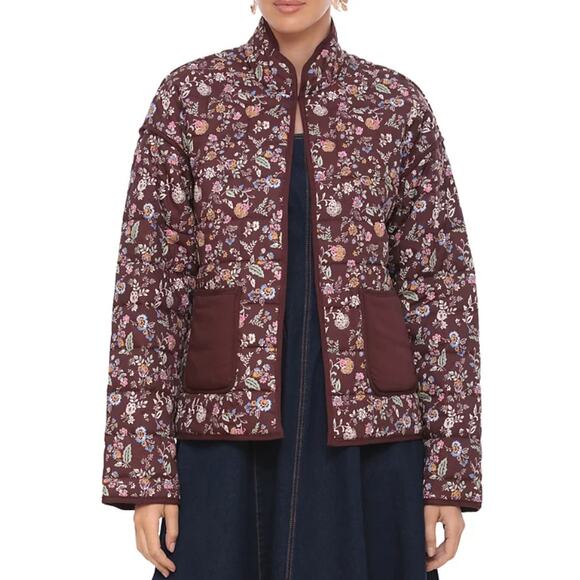 BAGATELLE COLLECTION WOMENS SIZE XLARGE FLORAL COTTON QUILTED JACKET BROWN NEW - Picture 2 of 15